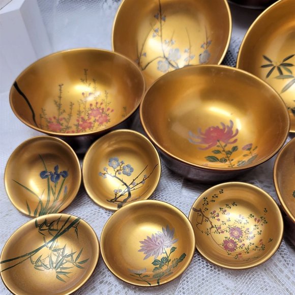 Vintage Wood Lacquer Bowl Set 11 Pc Set SZK - Picture 10 of 16